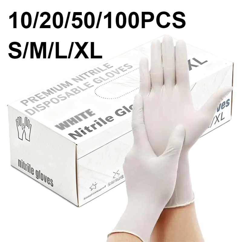Medical Gloves - 10/20/50/100PCS White Nitrile Gloves Disposable Kitchen
