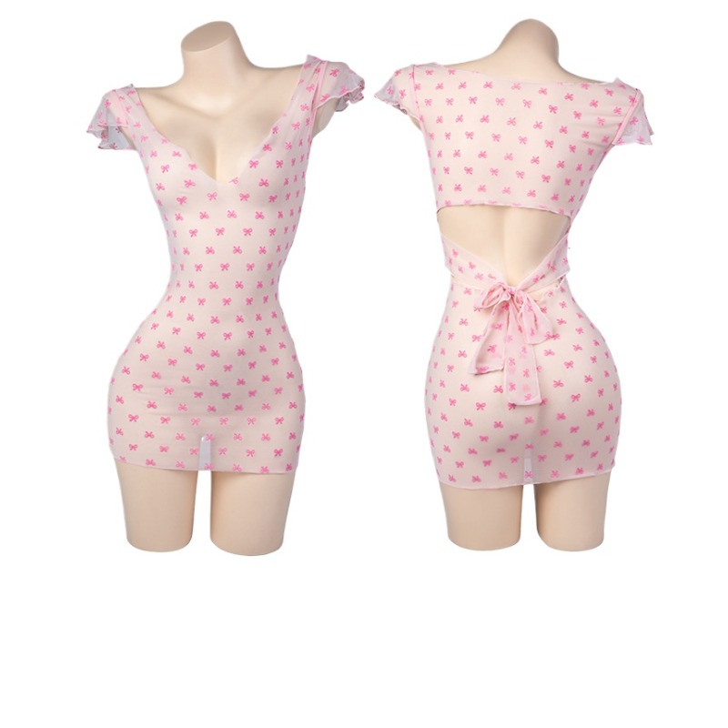 Sexy Deep V Pink Tulle See Thr - Bandage ulasan dan harga